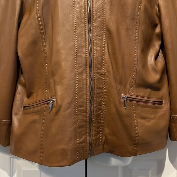 Hide Society Brown Leather Zip Up Jacket Size 18‎ - Picture 4 of 16